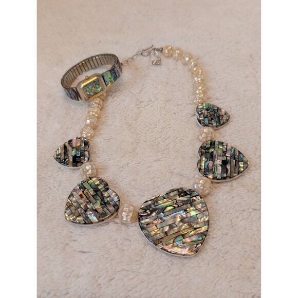 Jay King DRT MOP & Abalone Heart Reversible Necklace 925 Closure Matching Watch - Picture 15 of 16